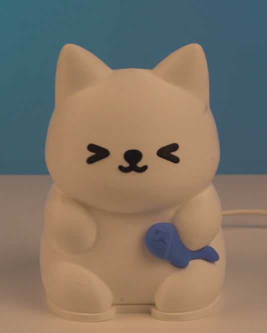 Candeeiro de Mesa Gato 3D com Peixe – Luz de Presença LED USB